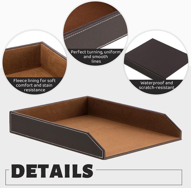 Vanquish 3 Pieces Leather Letter Tray Stackable Desk Organizer Desk Storage Letter Holder Fits A4 Paper for Document File Magazine Mail Office School Classroom Home Teachers Students Gifts Supplies - Image 2