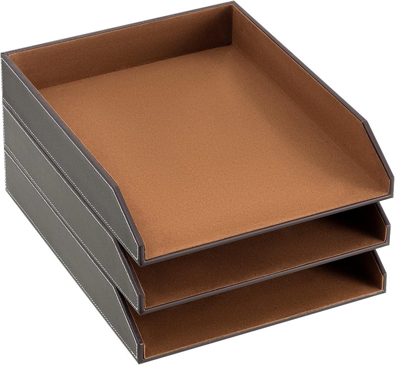 Vanquish 3 Pieces Leather Letter Tray Stackable Desk Organizer Desk Storage Letter Holder Fits A4 Paper for Document File Magazine Mail Office School Classroom Home Teachers Students Gifts Supplies - Image 3