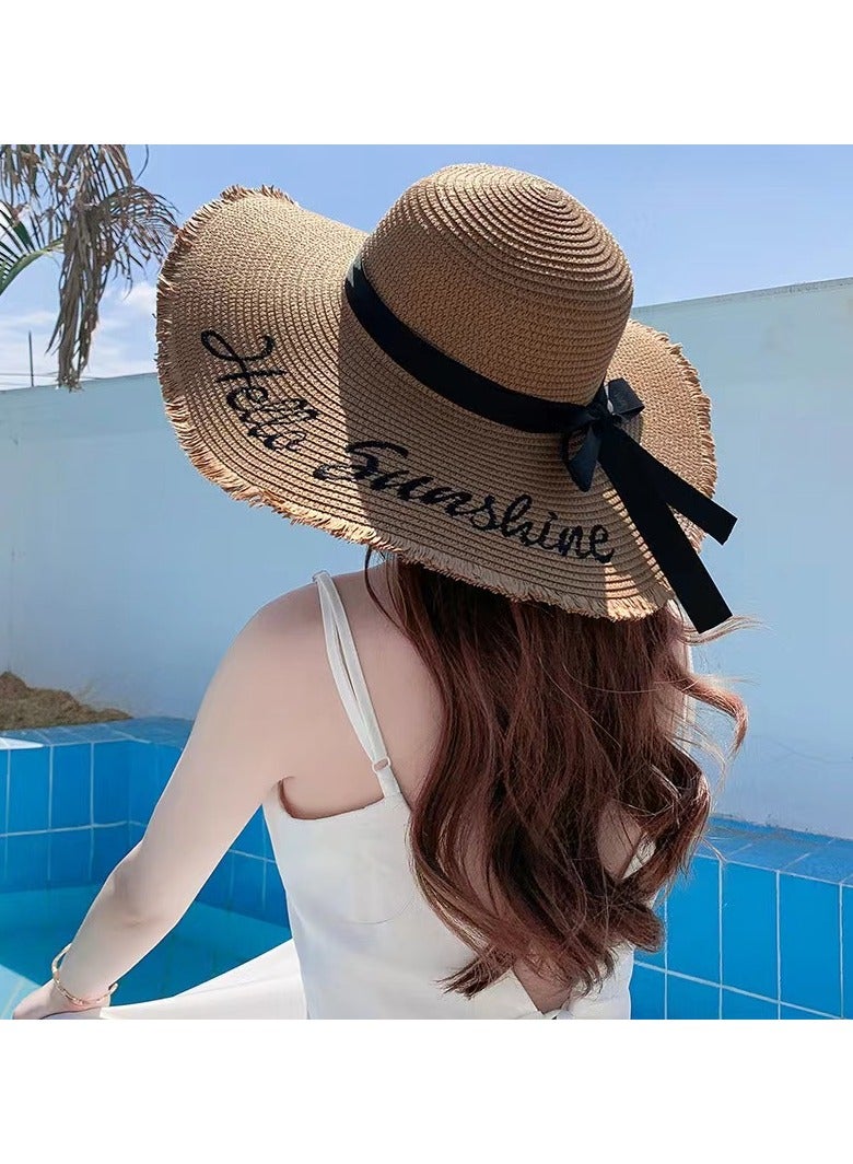 Women's wide brimmed straw woven Panama hat, soft wool hat, summer beach sun hat, women's straw hat - Image 3