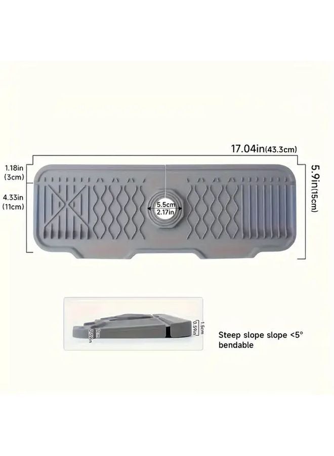 Gray Anti Slip Faucet Splash Guard Mat Foldable Edge Easy Clean Sink Pad - Image 1