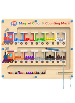 DRQ DRQ Magnetic Color & Number Maze, Montessori Counting Matching Toys, Wooden Magnet Maze Board Game Toys, Toddler Fine Motor Skills Toys for Boys Girls 3 Years Old Preschool Learning Activities, Train  - Image 1