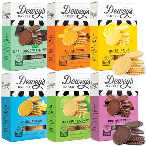 Dewey's Bakery NEW! Dewey's Bakery Complete Cookie Collection | Meyer Lemon, Brownie Crisp, Triple Ginger, Vanilla Bean, Dark Chocolate Mint Cookies, Key Lime Moravian Cookie Thins| 9 oz (Pack of 6) - Image 1