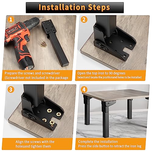 O.HSNYIU 4 Pcs Self Locking Folding Table Legs, 6", 8", 10", 12" Foldable Table Legs for Camping Tables Furniture DIY (9.84 inches / 25 cm) - Image 4