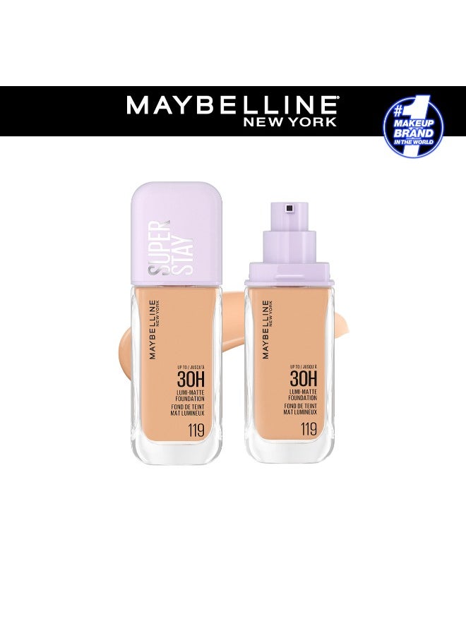 MAYBELLINE NEW YORK MAYBELLINE SUPER STAY LUMI-MATTE FOUNDATION 30H LONGWEAR, LIGHTWEIGHT, WATERPROOF, SWEATPROOF, HEATPROOF, STAY TRUE TO TONE ALL DAY, 119  - Image 1