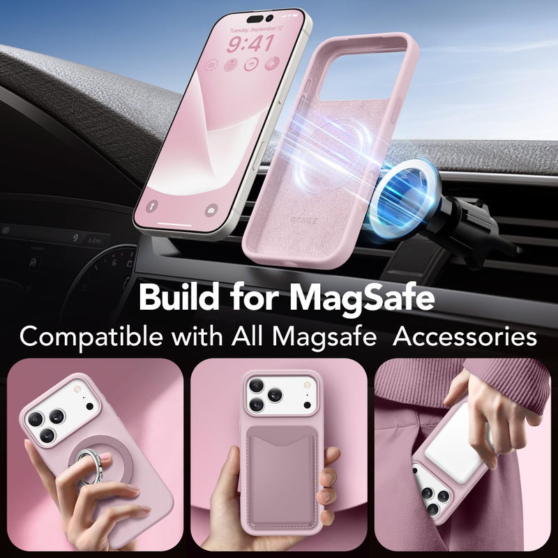 GONEZ Magnetic for iPhone 17 Pro Max Case, Compatible with MagSafe, [Screen Protector + Camera Lens Protector], Liquid Silicone Anti-Scratch Shockproof Protective Phone Case 6.9 inch, Pastel Pink - Image 4