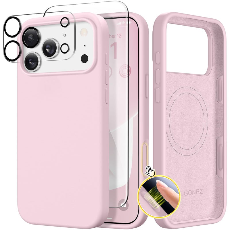 GONEZ Magnetic for iPhone 17 Pro Max Case, Compatible with MagSafe, [Screen Protector + Camera Lens Protector], Liquid Silicone Anti-Scratch Shockproof Protective Phone Case 6.9 inch, Pastel Pink - Image 1