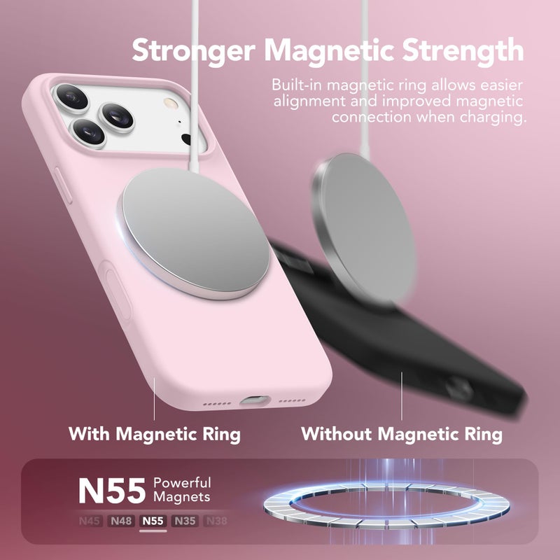 GONEZ Magnetic for iPhone 17 Pro Max Case, Compatible with MagSafe, [Screen Protector + Camera Lens Protector], Liquid Silicone Anti-Scratch Shockproof Protective Phone Case 6.9 inch, Pastel Pink - Image 3