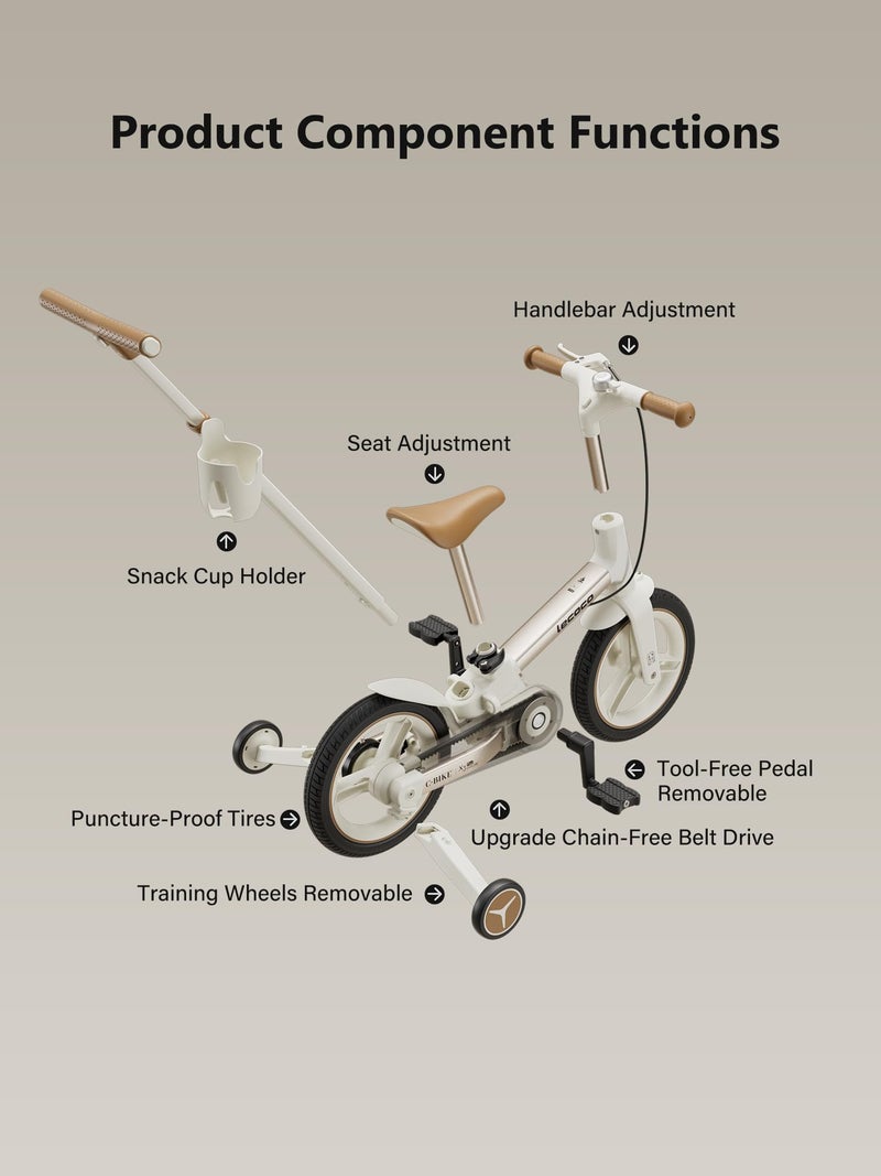 lecoco Upgraded Toddler Bike with Push Handle 6 in 1 for Kids, Balance Bicycle Toys with Training Wheels, Brackes, Cup Holder, Pedal, Kickstand Birthday Gift for Boys and Girls - Image 4