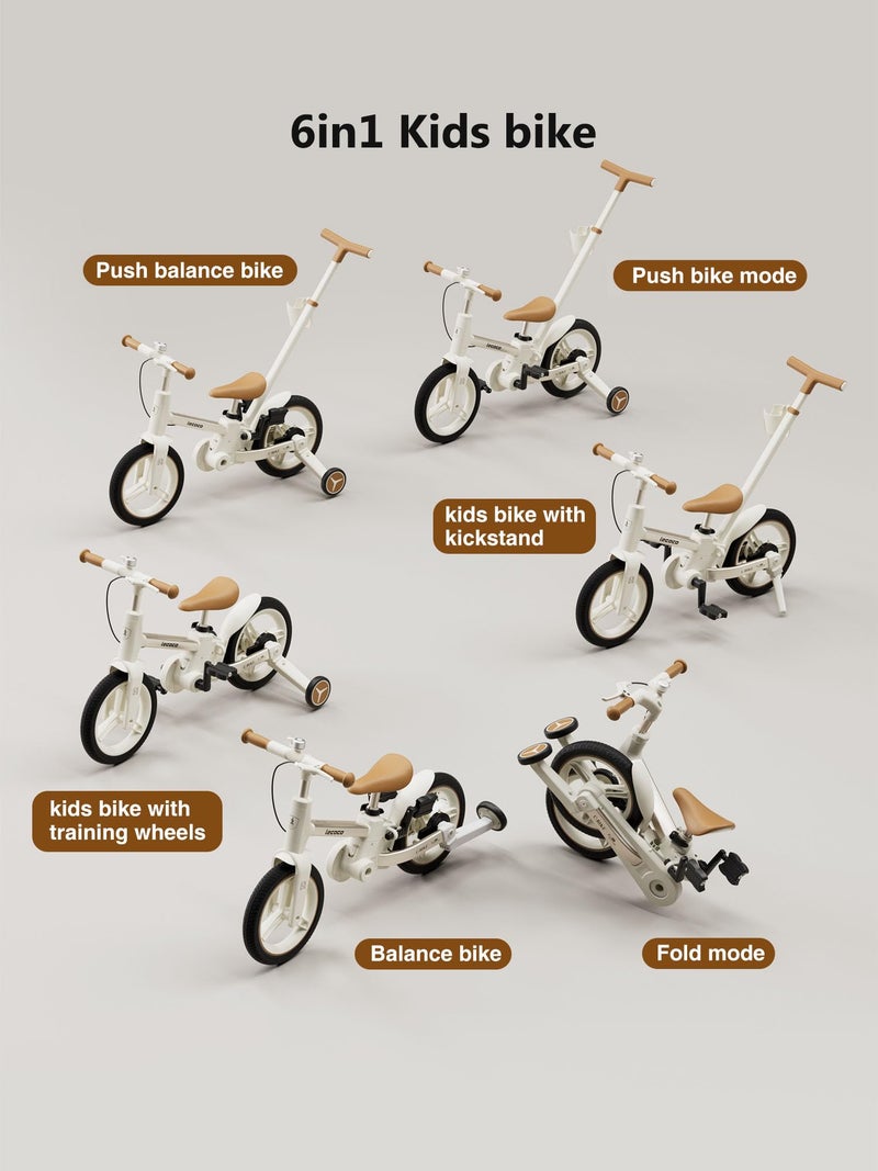 lecoco Upgraded Toddler Bike with Push Handle 6 in 1 for Kids, Balance Bicycle Toys with Training Wheels, Brackes, Cup Holder, Pedal, Kickstand Birthday Gift for Boys and Girls - Image 2