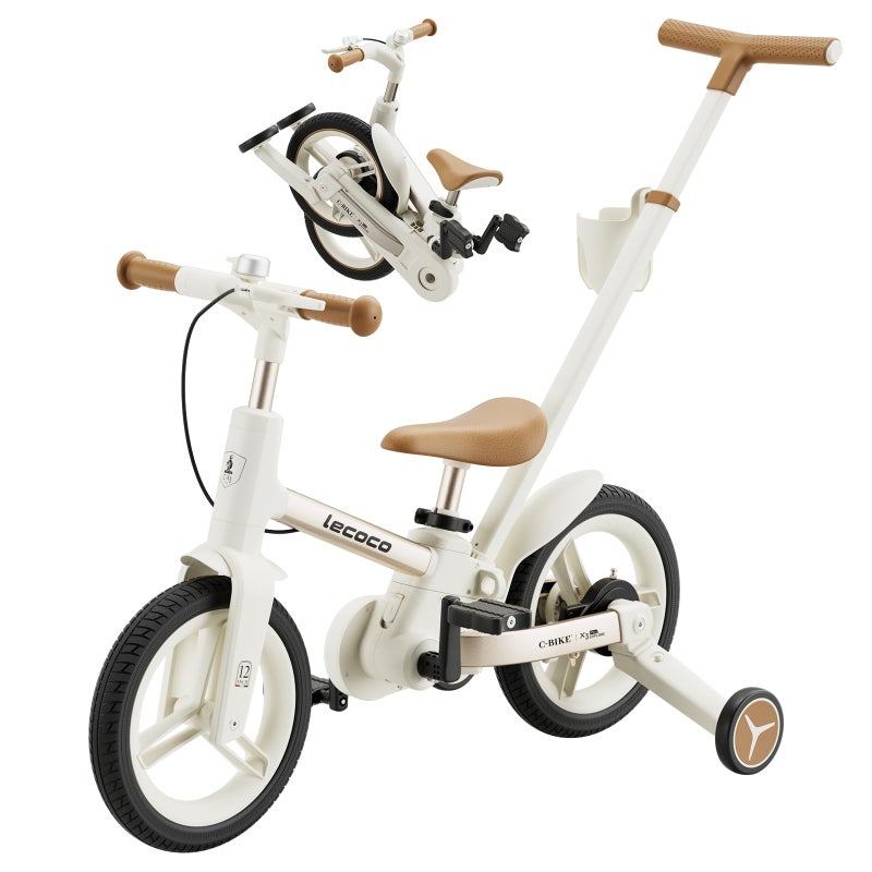 lecoco Upgraded Toddler Bike with Push Handle 6 in 1 for Kids, Balance Bicycle Toys with Training Wheels, Brackes, Cup Holder, Pedal, Kickstand Birthday Gift for Boys and Girls - Image 1