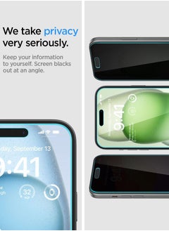 Spigen Glastr Ez Fit [PRIVACY] for iPhone 15 PLUS Privacy Screen Protector Premium Tempered Glass with Auto Align Technology - 2 Pack  - Image 3