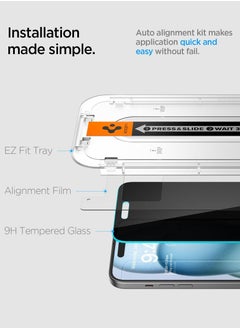 Spigen Glastr Ez Fit [PRIVACY] for iPhone 15 PLUS Privacy Screen Protector Premium Tempered Glass with Auto Align Technology - 2 Pack  - Image 4