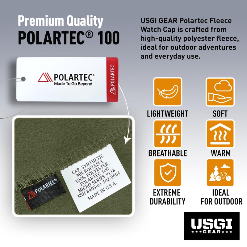 USGI GEAR GI PolartecÂ® 100 Fleece Watch Cap Beanie â€“ Cold Weather Tactical & Outdoor Hat â€“ Made in USA (Olive Drab) - Image 3