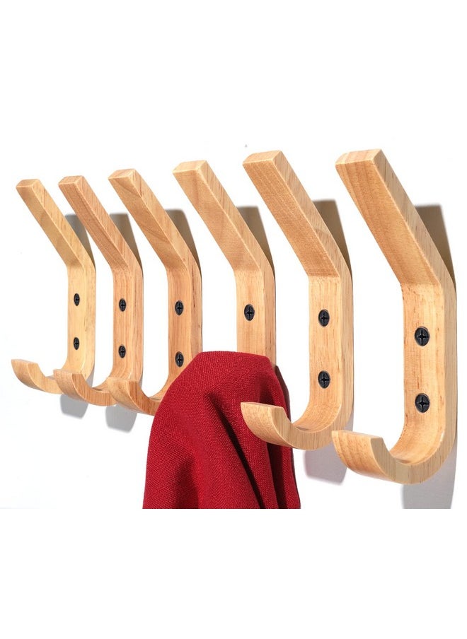 HNYYZL HNYYZL Wooden Wall Hooks, 6 Pack Wood Hooks Wall Mounted, Modern Coat Hooks, Heavy Duty Double Hooks with Metal Black Screws, Wood Wall Hooks Organizer for Hanging Coat, Hat, Scarf, Bag, Towel  - Image 1