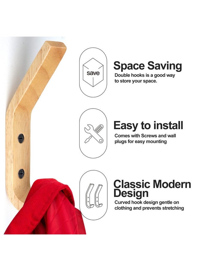 HNYYZL HNYYZL Wooden Wall Hooks, 6 Pack Wood Hooks Wall Mounted, Modern Coat Hooks, Heavy Duty Double Hooks with Metal Black Screws, Wood Wall Hooks Organizer for Hanging Coat, Hat, Scarf, Bag, Towel  - Image 3