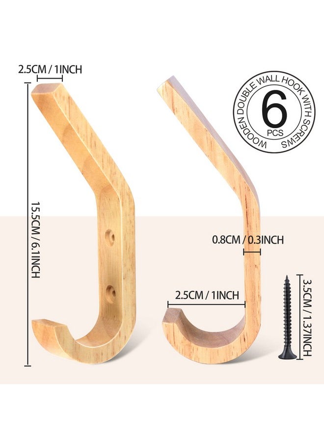 HNYYZL HNYYZL Wooden Wall Hooks, 6 Pack Wood Hooks Wall Mounted, Modern Coat Hooks, Heavy Duty Double Hooks with Metal Black Screws, Wood Wall Hooks Organizer for Hanging Coat, Hat, Scarf, Bag, Towel  - Image 2
