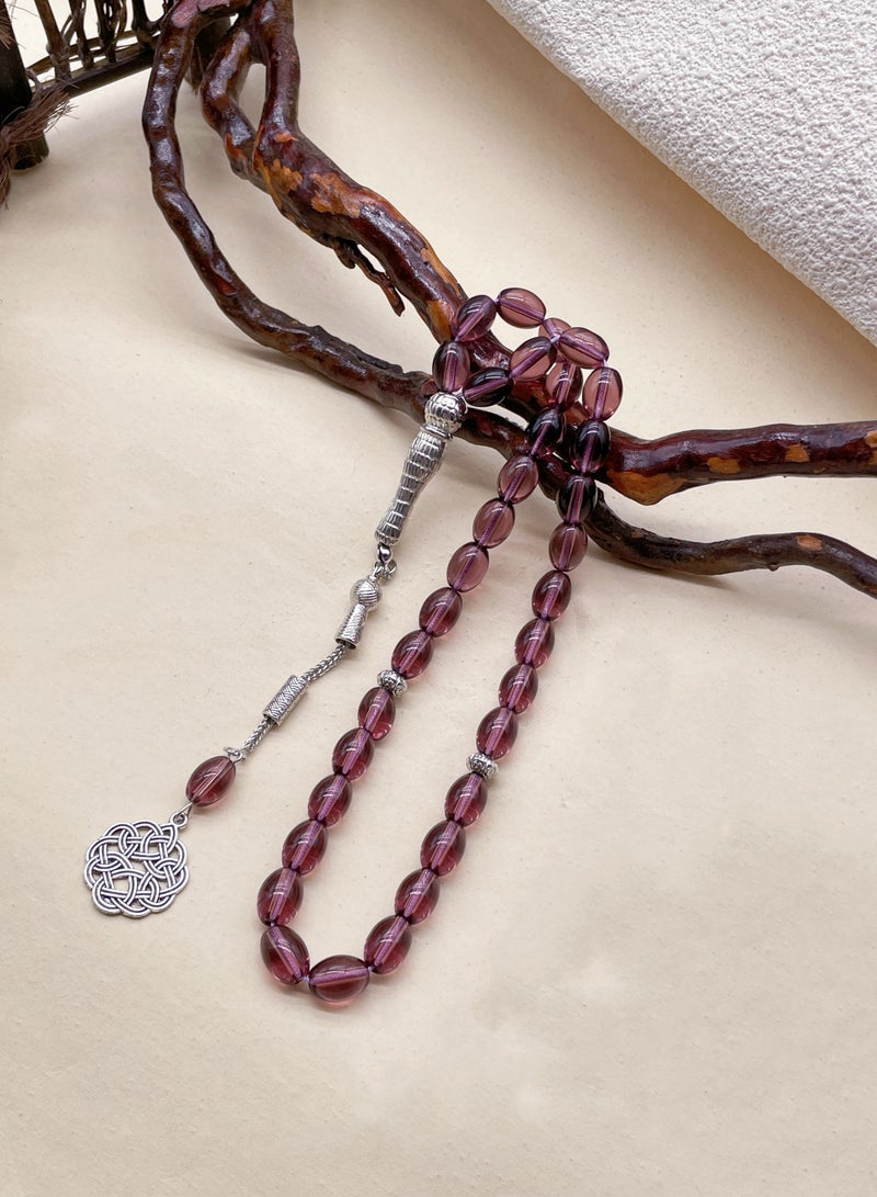 Tasbih elliptical single tassel glass 33-piece Islamic bracelet beads - Image 3