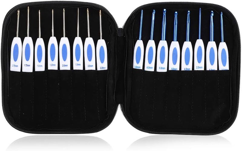 DIY Knitting Tool Crochet Hook Aluminum Set, Metal Crochet Needles with Blue and White Porcelain Pattern Handle, Weaving Tool for Knitting and Sewing Projects (Blue Crochet Set) - Image 1