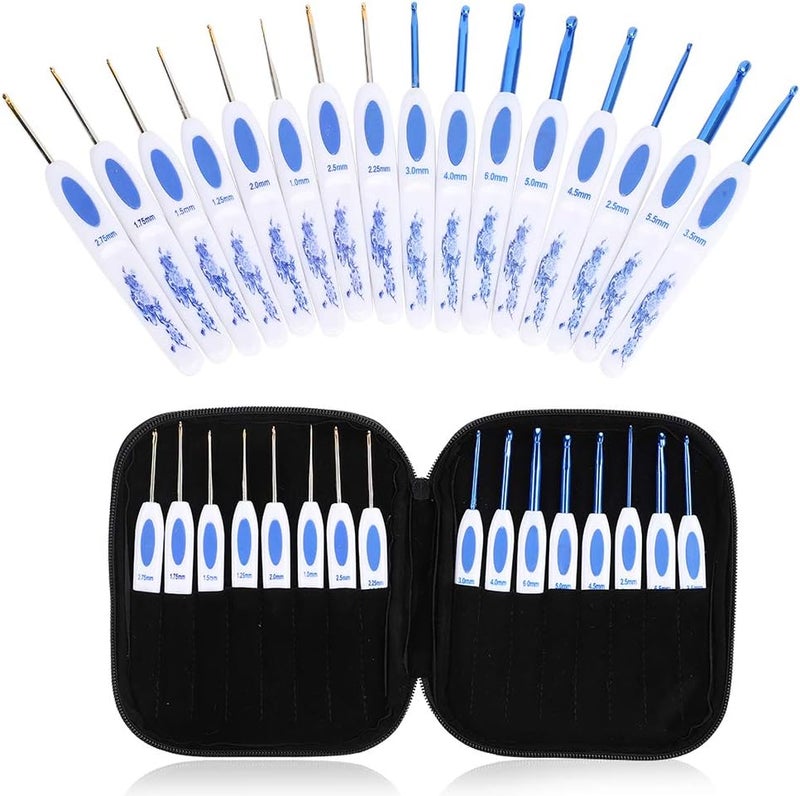DIY Knitting Tool Crochet Hook Aluminum Set, Metal Crochet Needles with Blue and White Porcelain Pattern Handle, Weaving Tool for Knitting and Sewing Projects (Blue Crochet Set) - Image 5