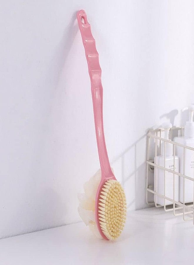 Red Champion 2in1 Bath Body Brush with Soft Loofah and Bristles, Back Scrubber with Curved Long Handled Shower Brush for Women & Men Body, Face and Spa Washing (Assorted Color) - Image 1