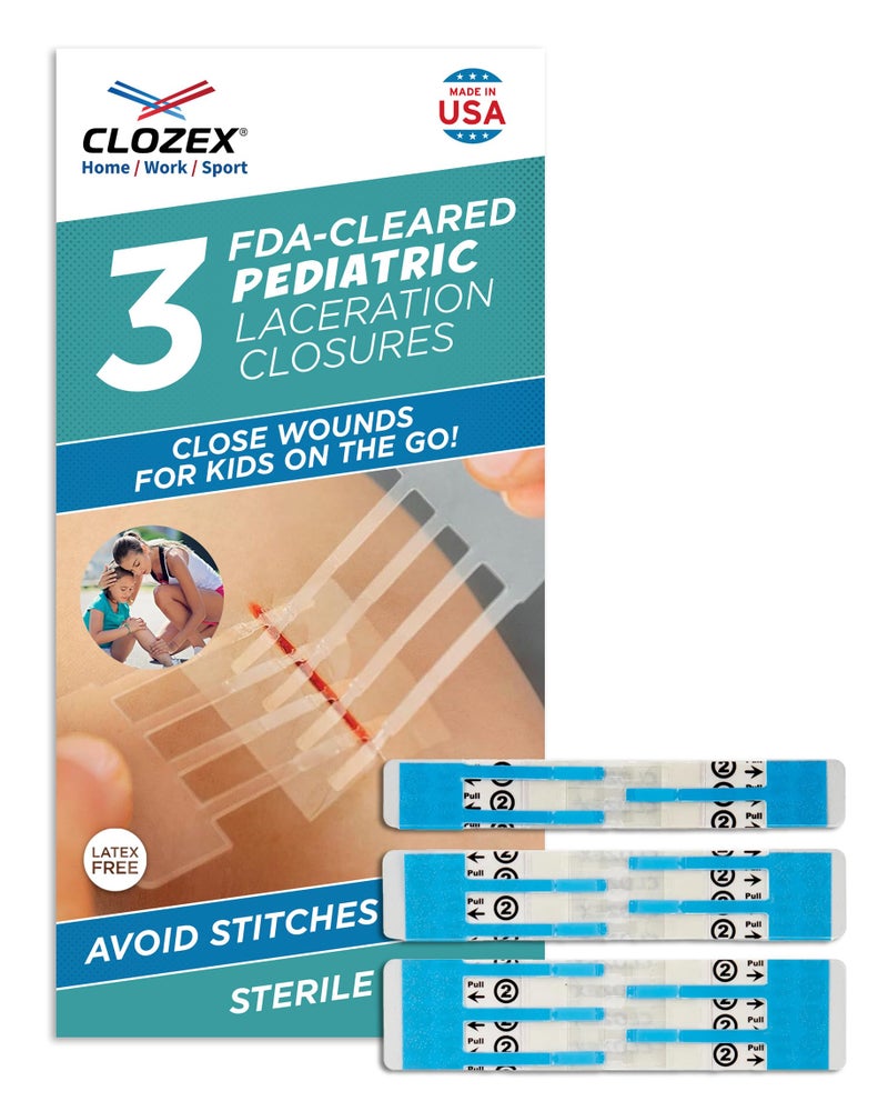 Clozex Pediatric Laceration Closures - Repair Wounds Without Stitches, FSA HSA Eligible Skin Closure Device for 3 Individual Wounds Or Combine for Total Length of 2 3/8 Inches - Image 1