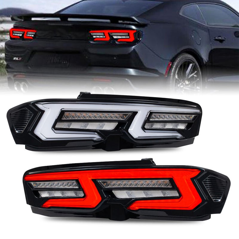 أضواء خلفية HCMOTIONZ HCmotion تناسب شيفروليه شيفي كامارو 2019-2025 LS LT LT1 SS ZL1LED مع مصابيح خلفية مع أنيميشن DRL ومؤشر تسلسلي