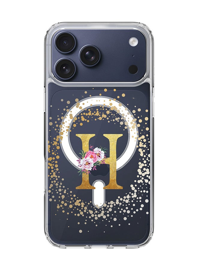 Stylizedd Classic Clear MagSafe Case for iPhone 17 Pro Max , Hybrid Soft Case Flexible Edges Anti Drop TPU PC Gel Thin Transparent Cover [ Designed for iPhone 17 Pro Max ] - Custom Monogram Initial Letter Floral Pattern Alphabet - H  (Clear )