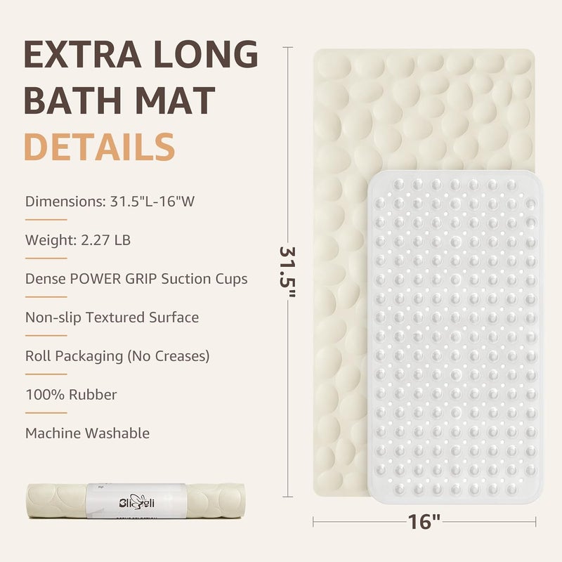 Bligli Non-Slip Bathtub Mat, Soft Rubber Anti-Slip Bathroom Bath Shower Mat Tub Mats with Strong Suction Cups, 100% BPA Free (Beige Pebble) - Image 5