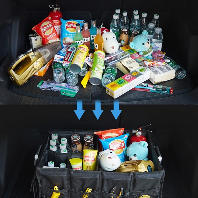 Car Trunk Organizer - Collapsible Multi-Compartment Automotive Storage - Black - Image 3