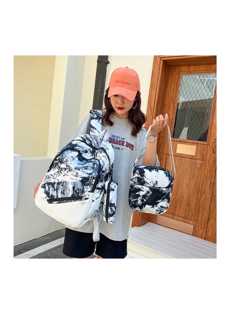 هالامودو طقم حقيبة ظهر مصبوغة بربطة عنق مكون من حقيبة ظهر واحدة وحقيبة كتف صغيرة وحقيبة أقلام رصاص حقيبة مدرسية حقيبة كتب بسيطة عصرية حقيبة ظهر للمراهقين للأولاد والبنات والأطفال - Image 4