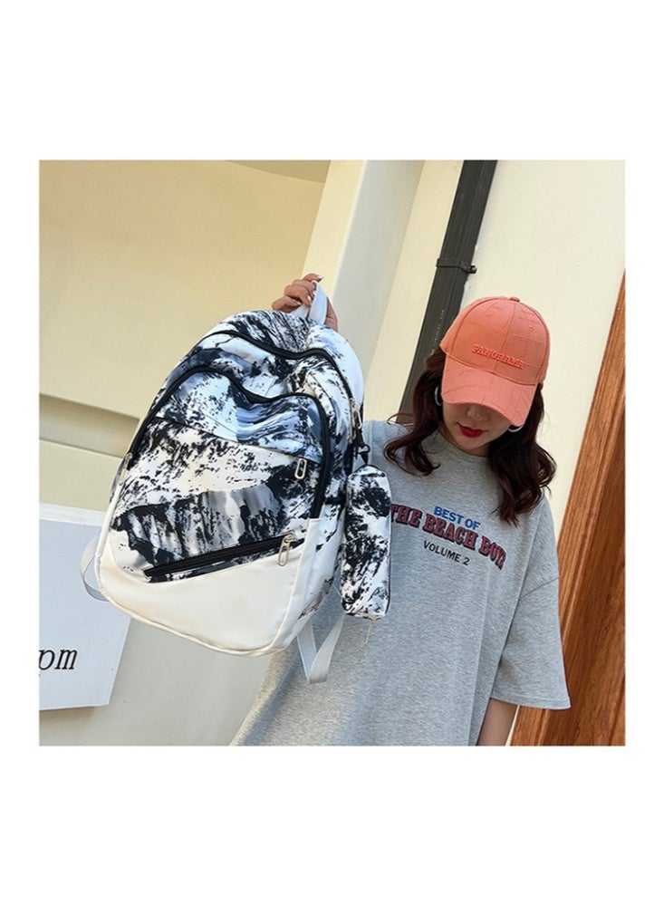 هالامودو طقم حقيبة ظهر مصبوغة بربطة عنق مكون من حقيبة ظهر واحدة وحقيبة كتف صغيرة وحقيبة أقلام رصاص حقيبة مدرسية حقيبة كتب بسيطة عصرية حقيبة ظهر للمراهقين للأولاد والبنات والأطفال - Image 5