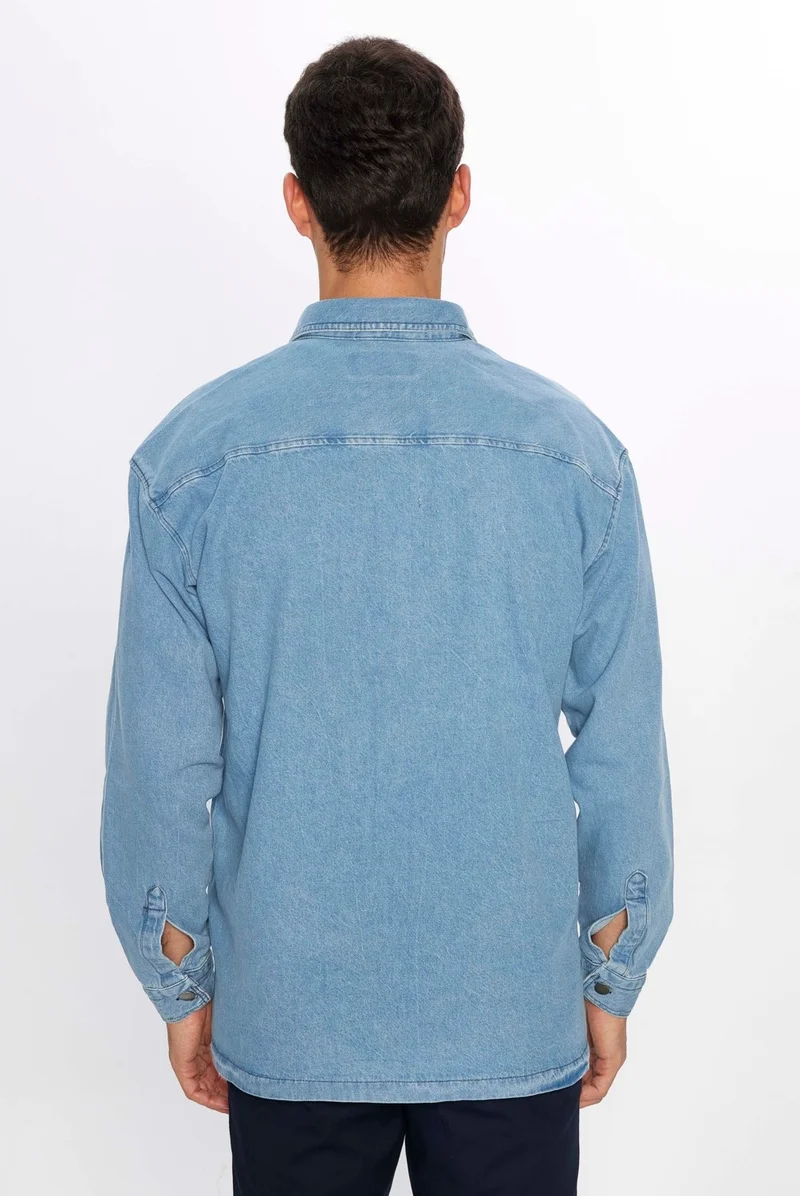 Tudors Oversize Denim Double Pocket Flap Snap Fasten Men's Jeans Shirt