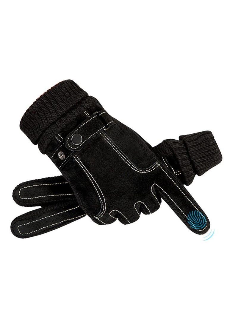SYOSI Winter Warm Gloves, Anti Slip Touchscreen Gloves Knit Elastic Cuff, Windproof Thermal Gloves, Cold Weather Water Resistant Cycling Outdoor Sports Gloves for Men Women  - Image 1