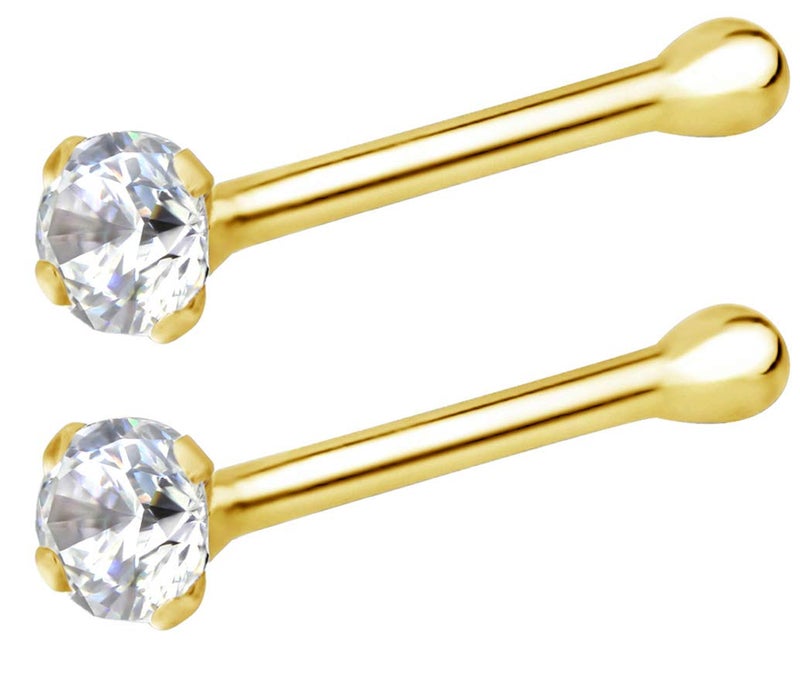 Forbidden Body Jewelry خاتم أنف من Forbidden Body Jewelry FBJ 14 قيراط ذهب، 22 جرام، لؤلؤة صغيرة صلبة 7 مم، ماسة محاكاة CZ 1.25 مم، آمن للبشرة وغير مسبب للتهيج، ذهب حقيقي، للنساء/الرجال (يتم بيعه كزوج) - Image 1