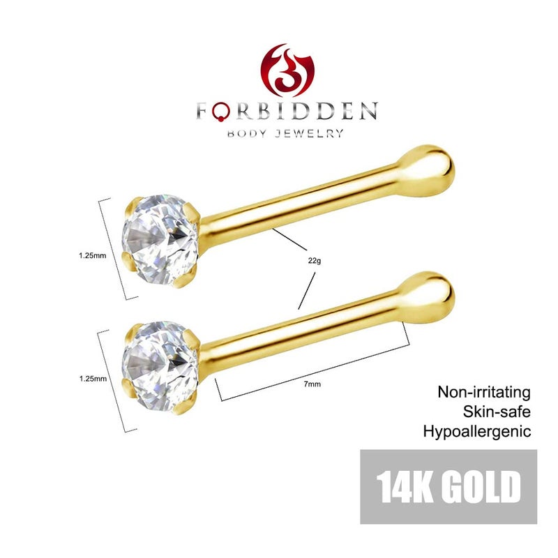 Forbidden Body Jewelry خاتم أنف من Forbidden Body Jewelry FBJ 14 قيراط ذهب، 22 جرام، لؤلؤة صغيرة صلبة 7 مم، ماسة محاكاة CZ 1.25 مم، آمن للبشرة وغير مسبب للتهيج، ذهب حقيقي، للنساء/الرجال (يتم بيعه كزوج) - Image 2