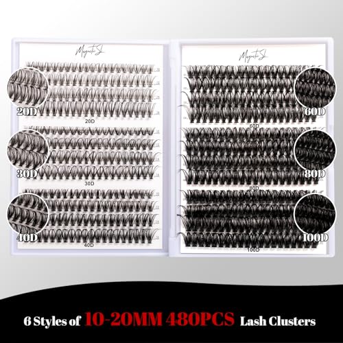 Magnetic SL Lash Clusters 480 Clusters D Curl 10-20mm False Eyelash 60D 80D 100D Thick Eyelash Extension 20D 30D 40D Individual Eyelashes Multi-Style DIY Lash Extensions for Beginners(20D-100D-D, 10-20MIX) - Image 2