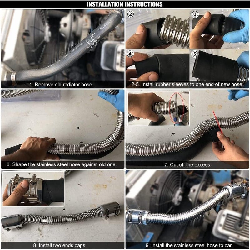 Hypertune Universal 48" Stainless Steel Radiator Flexible Coolant Water Hose Kit With 4pcs Clamp Black - Image 2