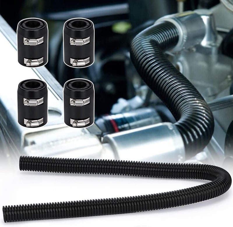 Hypertune Universal 48" Stainless Steel Radiator Flexible Coolant Water Hose Kit With 4pcs Clamp Black - Image 1