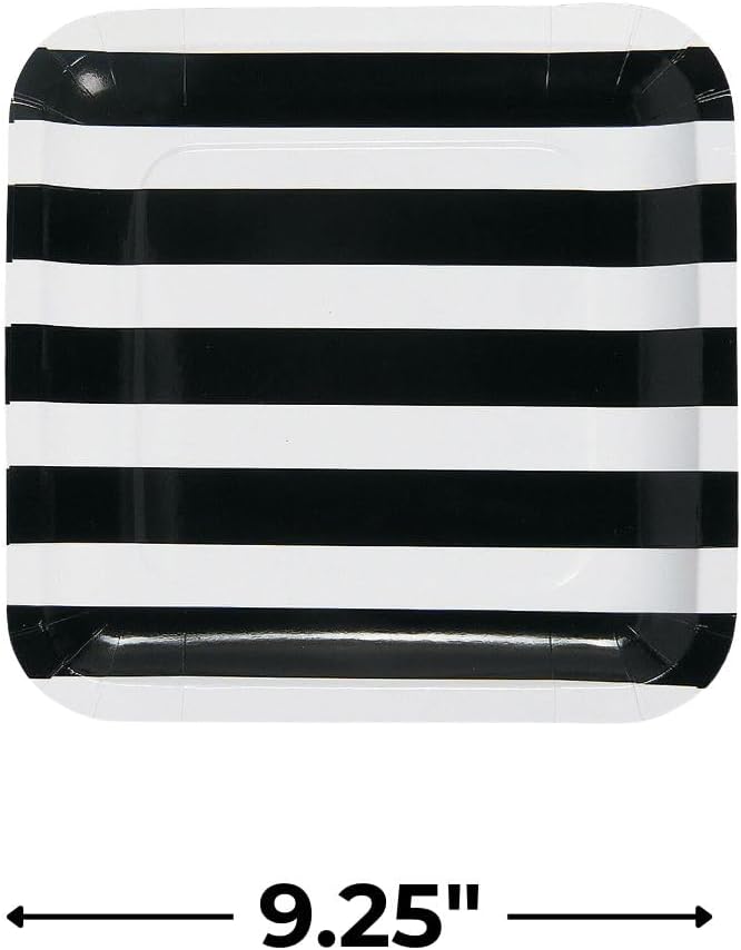 Fun Express  Black  White Striped Square Paper Dinner Plates for Wedding  Party Supplies  Print Tableware  Print Plates  Bowls  Wedding  25 Pieces - Image 2