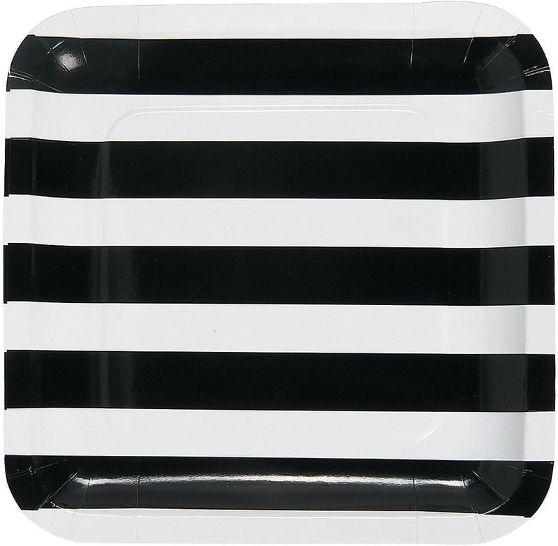Fun Express  Black  White Striped Square Paper Dinner Plates for Wedding  Party Supplies  Print Tableware  Print Plates  Bowls  Wedding  25 Pieces - Image 1