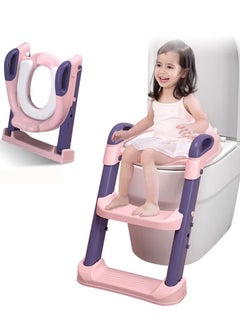 Arababy Potty Training Seat, Toddler Toilet Seat with Adjustable Step Stool Ladder, 2 in 1 Foldable Toilet Training Seat for Kids, Splash Guard & Anti-Slip Pad Safe Handles for Boys Girls (Pink)  - Image 3