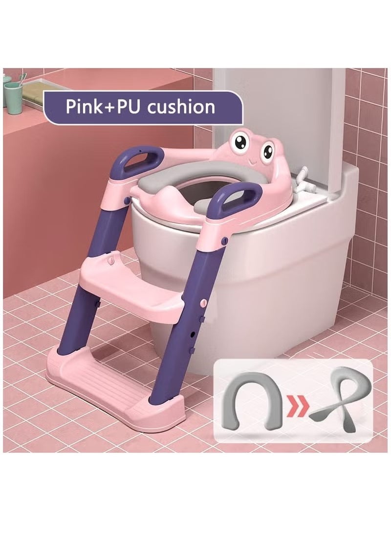 Arababy Potty Training Seat, Toddler Toilet Seat with Adjustable Step Stool Ladder, 2 in 1 Foldable Toilet Training Seat for Kids, Splash Guard & Anti-Slip Pad Safe Handles for Boys Girls (Pink)  - Image 5