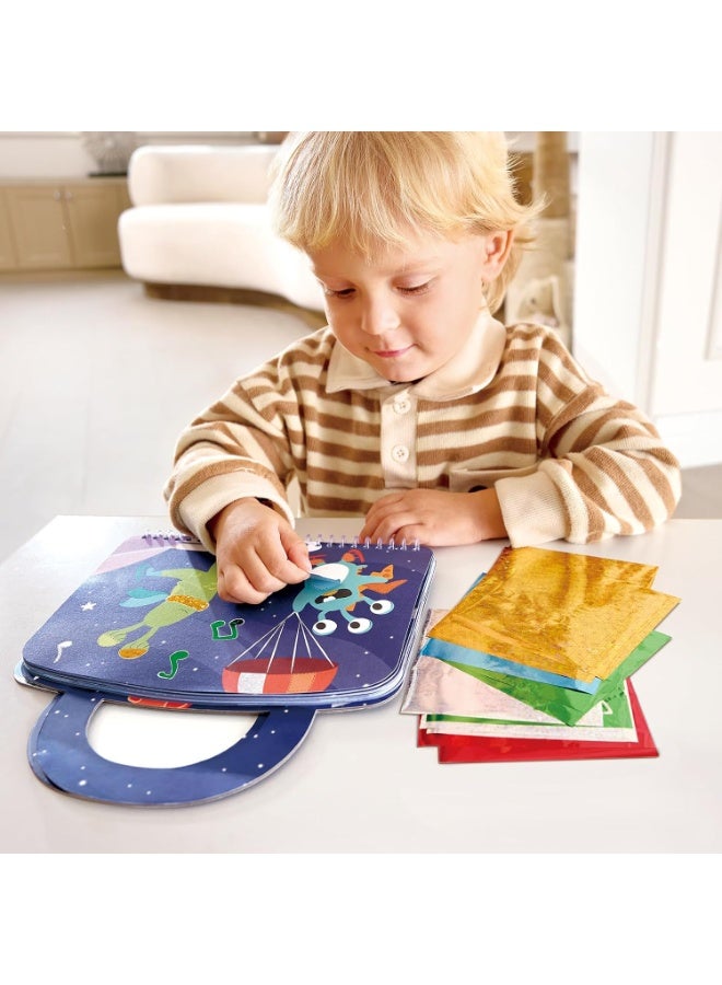 Hape Travel Foil Art Kit for Kids - Intergalactic Theme | Mess-Free Peel & Stick Arts & Crafts Activity | DIY Creative Set for Boy Girl Ages 3+ | Portable On-the-Go Foil Art for Toddlers & Children - Image 4