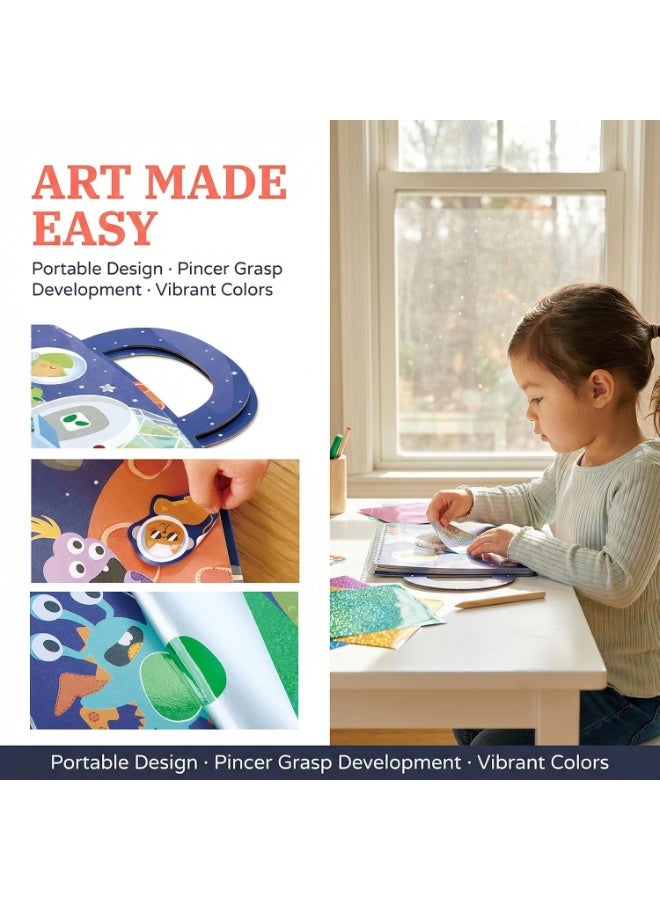 Hape Travel Foil Art Kit for Kids - Intergalactic Theme | Mess-Free Peel & Stick Arts & Crafts Activity | DIY Creative Set for Boy Girl Ages 3+ | Portable On-the-Go Foil Art for Toddlers & Children - Image 5