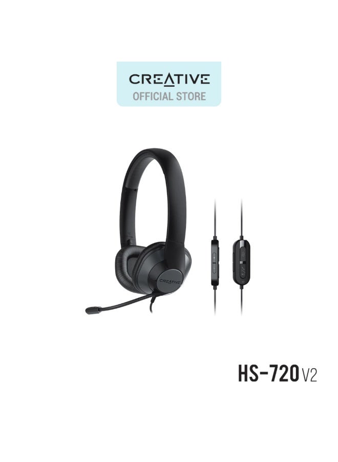 كريتيف سماعة رأس Creative HS-720 V2 بمنفذ USB مع ميكروفون بوم عازل للضوضاء وتحكم مدمج للمكالمات والكمبيوتر وماك - Image 1