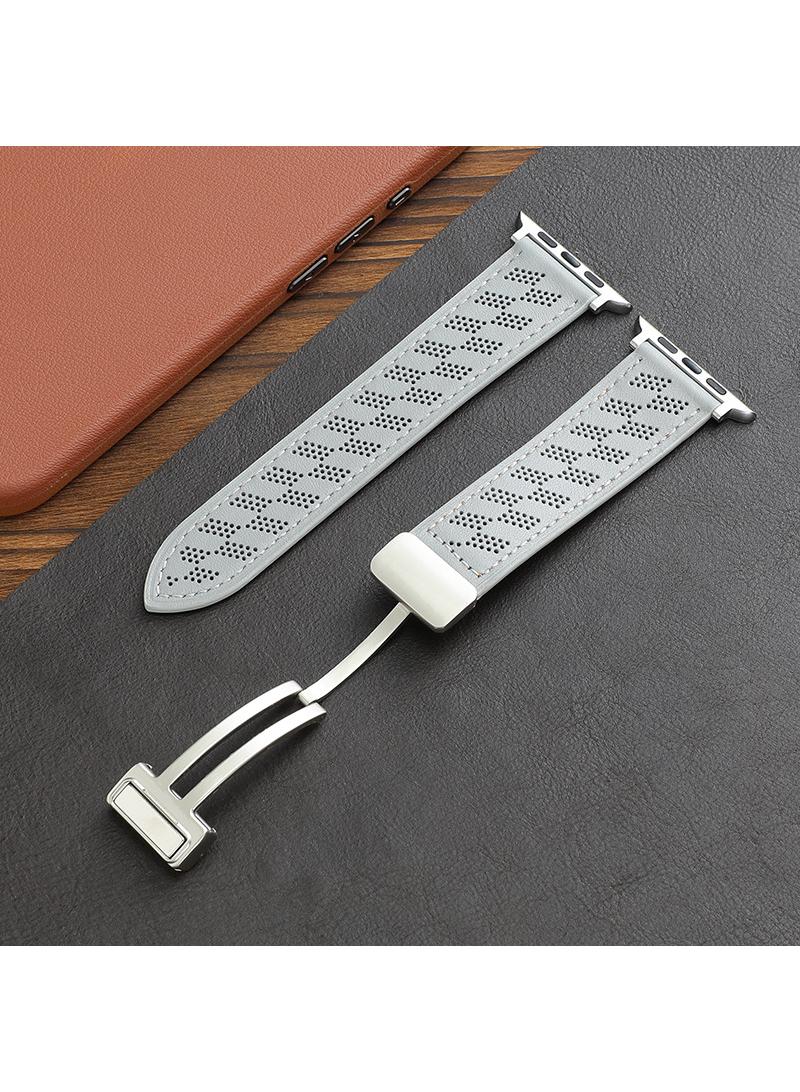 Y&D For Apple Watch 42/44/45/49MM Leather Breathable Microporous Folding Magnetic Buckle Strap - Image 1