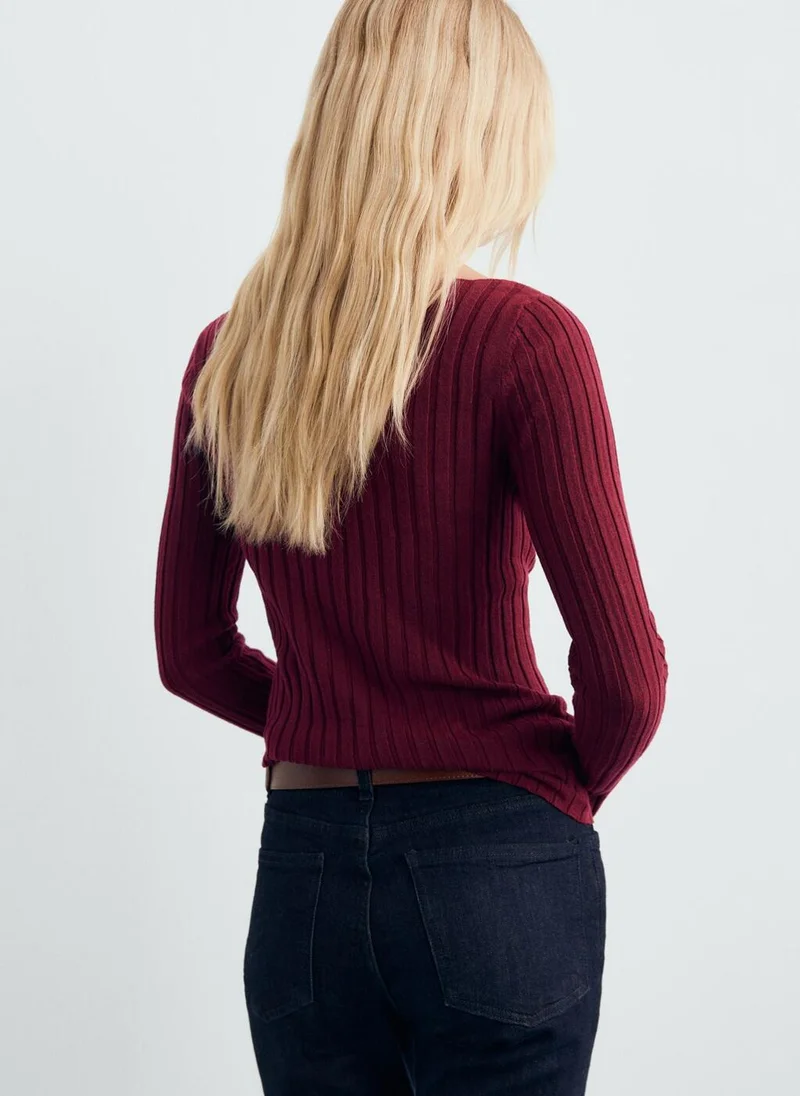 MANGO Boat neck ribbed sweater