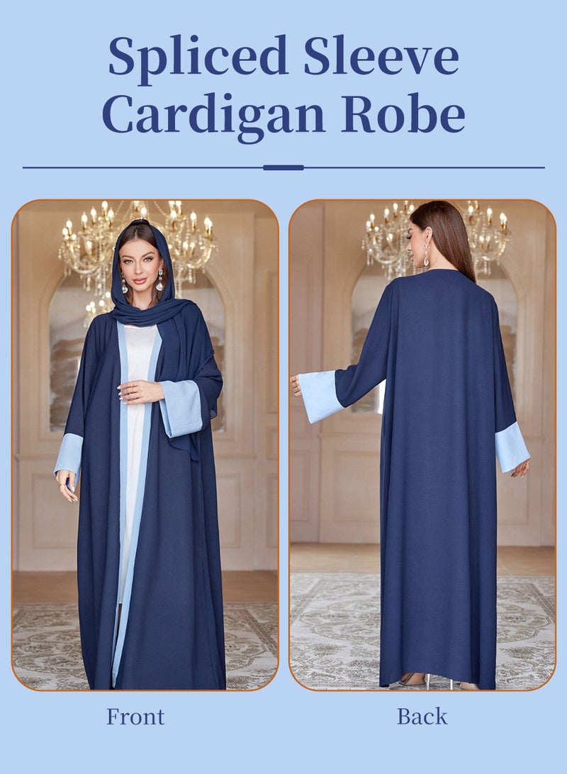 Moovant Women's Elegant Cardigan Chiffon Abaya Dress with Headwrap, Fashion Patchwork Color Robe, Dubai Sadui Middle East Arabic Banquet Wedding Party Dress, Women's Festival Clothing, Blue  - Image 4