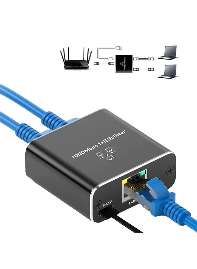 Peachjoy Ethernet Splitter High Speed, 1000Mbps Ethernet Splitter 1 to 2 (2 Devices Simultaneous Networking), Gigabit Internet Splitter with USB Power Cable, LAN Splitter for Cat 5/5e/6/7/8 Cable  - Image 1