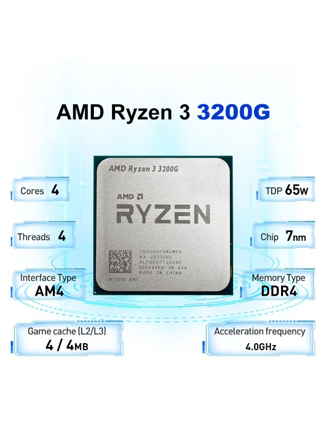 AMD Ryzen 3 3200G 3.6GHz 4-Core 4-Thread R3 3200G Socket AM4 12NM L3=4M Processor 65W DDR4 No Fan - Image 1